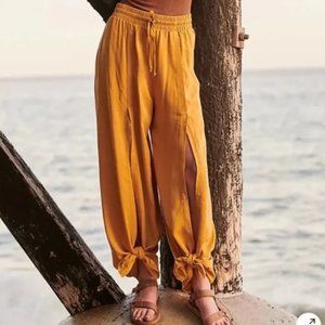 Free People Movement Abs Tracker Wide Leg Split Hem Pants YELLOW